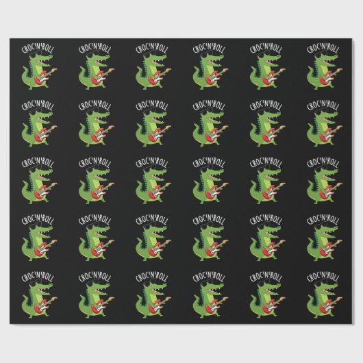 Croc N Roll Funny Crocodile Pun Dark BG Cadeaupapier (Vlak)