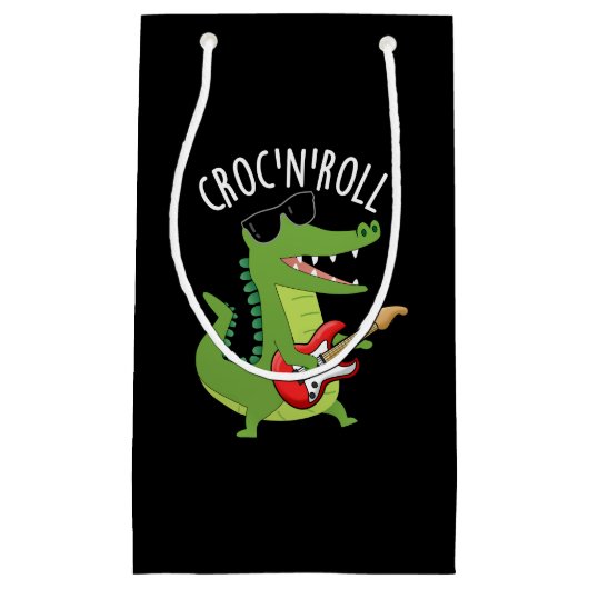 Croc N Roll Funny Crocodile Pun Dark BG Klein Cadeauzakje (Voorkant)