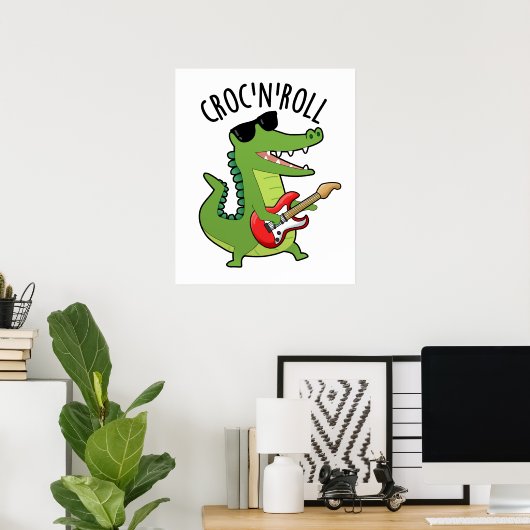 Croc N Roll Funny Crocodile Pun Poster (Thuiskantoor)