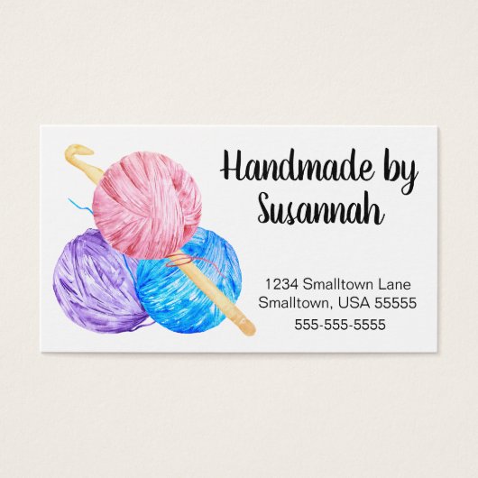 Crochet Hook en Yarn Handmade Visitekaartjes (Voorkant)