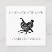 Crochet Hook en Yarn Heart Handmade with Love Vierkante Visitekaartje (Voorkant)
