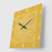 Crochet jaune moutarde Graphique Carré Horloge mur (Angle)