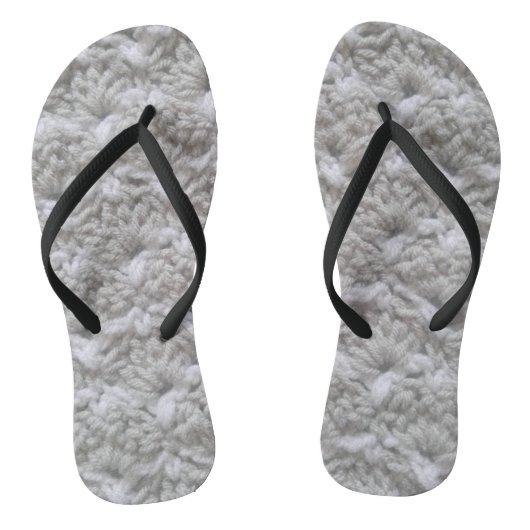 Crochet Shell Stitch Gray/White Yarn Crafts Teenslippers (Voetbed)