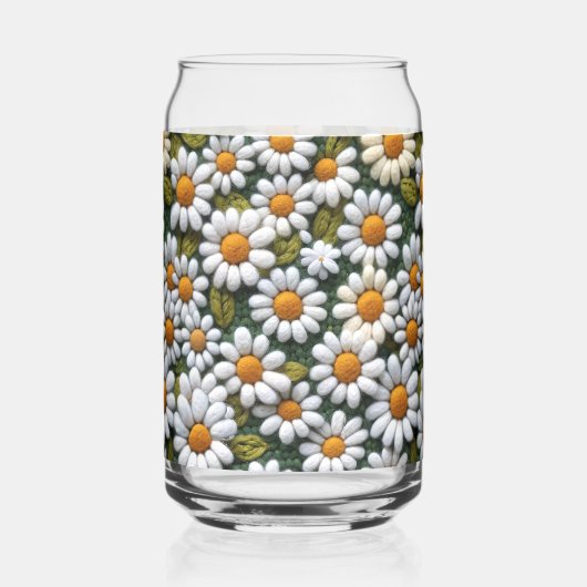 Crochet White Daisies Spring Wildflowers Blikvorm Glas (Voorkant)