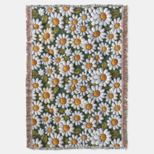 Crochet White Daisies Spring Wildflowers Deken (Voorkant Verticaal)