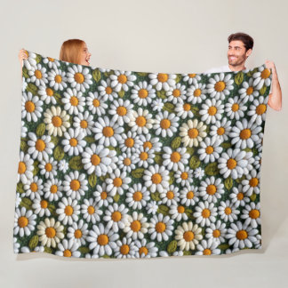 Crochet White Daisies Spring Wildflowers Fleece Deken