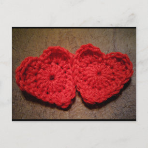 Crochet Yarn Hearts on Wood Handmade Briefkaart