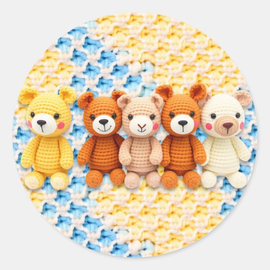 Crocheted Stuffed Animals Blue and Yellow Ronde Sticker (Voorkant)