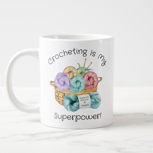 Crocheting is Mijn Superpower gepersonaliseerd Extra Grote Beker (Links)