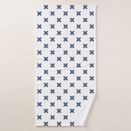 Crochets bleu-gris sur blanc (Serviette de bain)