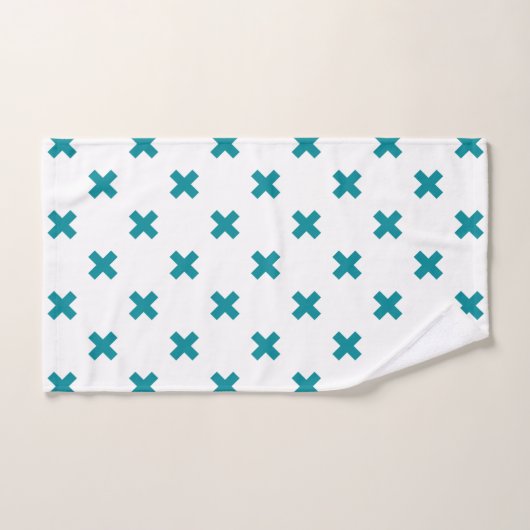 Crochets turquoises sur blanc (Serviette à main)