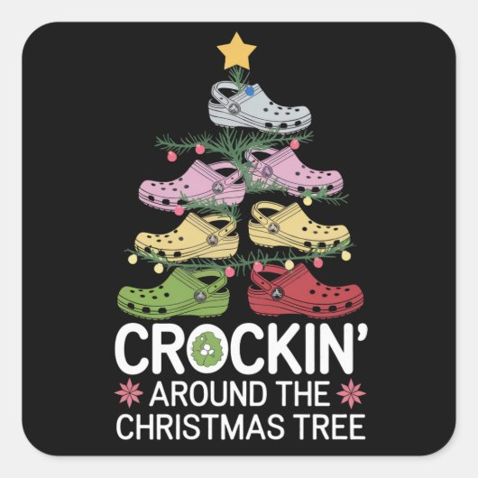 Crockin' Rond de kerstboom Vierkante Sticker (Voorkant)