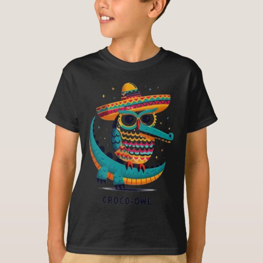 Croco-owl Fiesta Fun And Festive Hybrid Animal Art T-shirt (Voorkant)