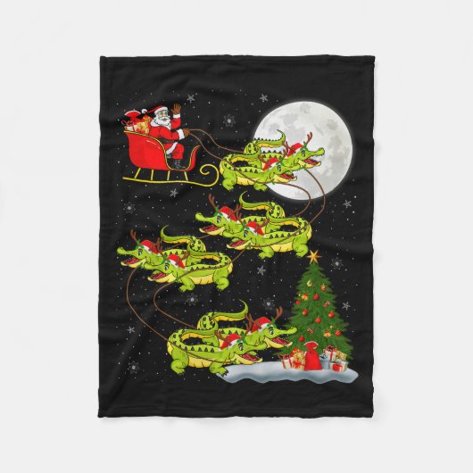 Crocodile Alligators Santa Sleigh Flying Funny Chr Fleece Deken (Voorkant)