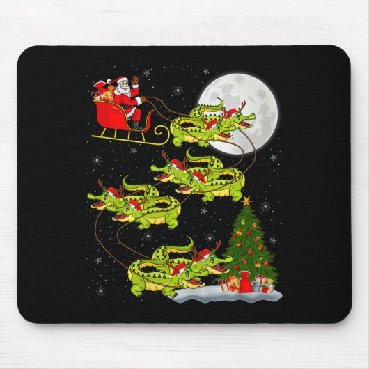Crocodile Alligators Santa Sleigh Flying Funny Chr Muismat (Voorkant)