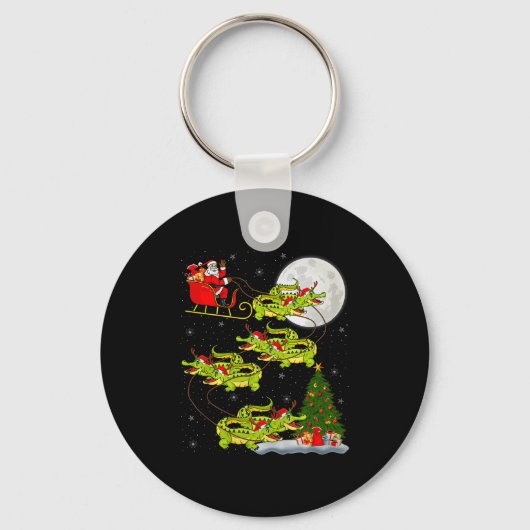 Crocodile Alligators Santa Sleigh Flying Funny Chr Sleutelhanger (Voorkant)