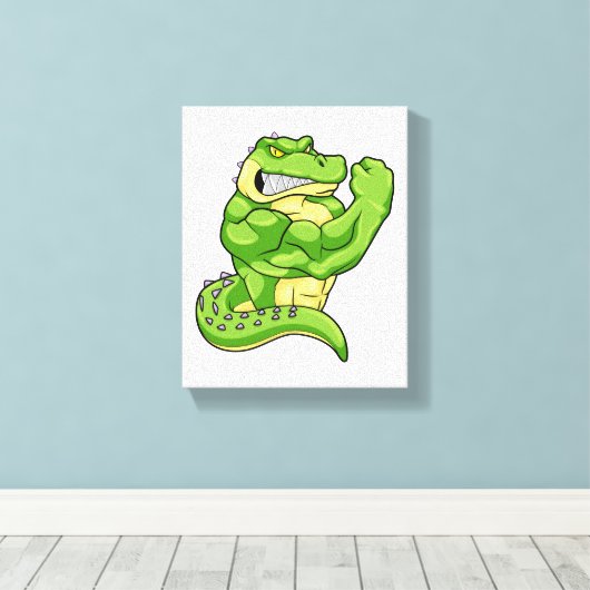 Crocodile as Bodybuilder & big Muscles Canvas Afdruk (Insitu (Houten vloer))