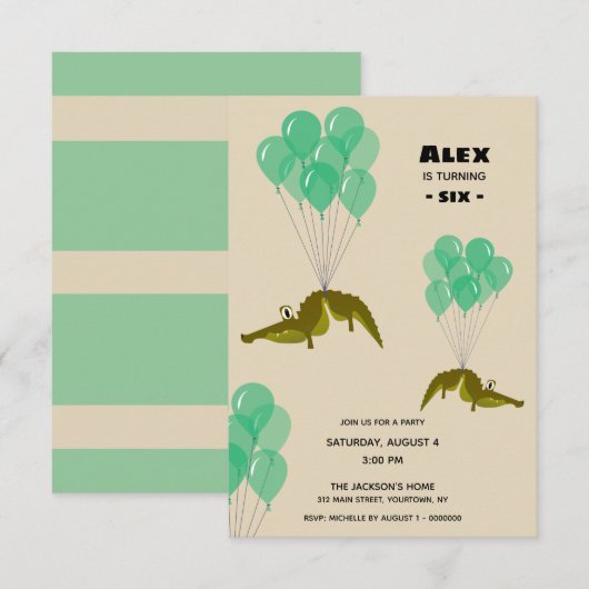 Crocodile Birthday Party Kaart (Voorkant / Achterkant)