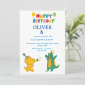 Crocodile & Hippo Birthday Invitation  Kaart (Staand voorkant)