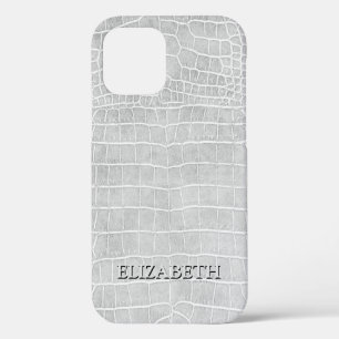 Crocodile Pearl Grey Faux Leather Personalize Name iPhone 12 Hoesje