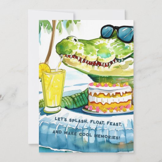 Crocodile Pool Party Anniversaire Invitation (Dos)