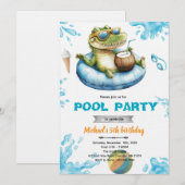 Crocodile Pool Party Birthday Invitation (Devant / Derrière)