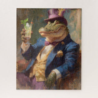 Crocodile with Mojito Whimsical Victorian Image Legpuzzel