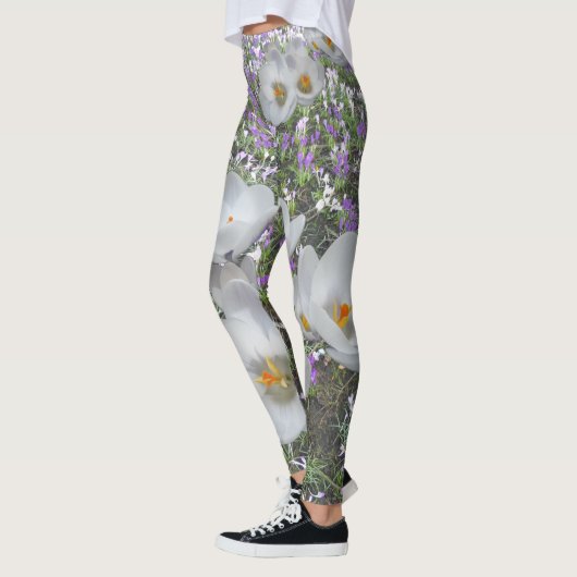 Crocus blancs Fleurs de printemps Leggings (Gauche)
