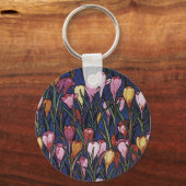 Crocus Flowers in een tuin, Floral Pattern Sleutelhanger (Voorkant)