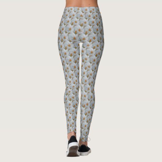 Crocus Leggings Pantalons Fleurs Pâques Blanches (Dos)