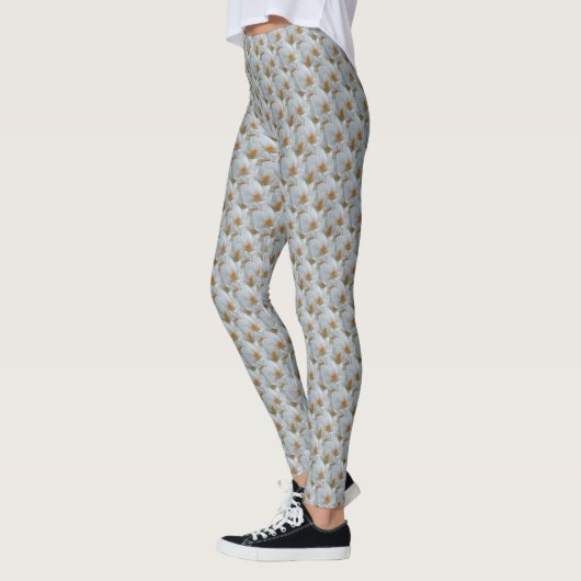 Crocus Leggings Pantalons Fleurs Pâques Blanches (Gauche)