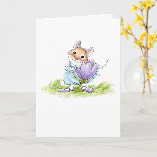 Crocus Mouse Kaart (Gele Bloem)
