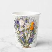 Crocus Spring Flower Botanische Bloemkunst Papieren Bekers (Achterkant)