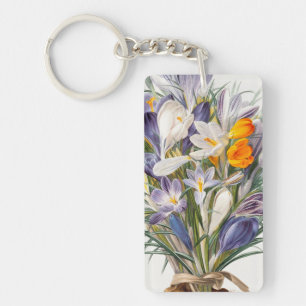Crocus Spring Flower Botanische Bloemkunst Sleutelhanger