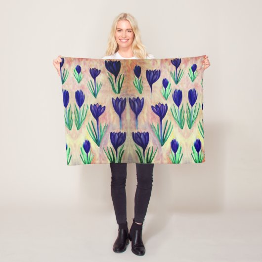 Crocus Waterverf Pattern Fleece Blanket (In situ)