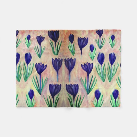 Crocus Waterverf Pattern Fleece Blanket (Voorkant (Horizontaal))