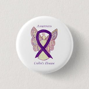 Crohn's Disease Awareness Angel Paarse Ribbon Pin Ronde Button 3,2 Cm