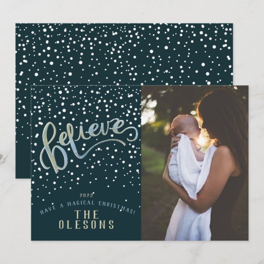 Croire Carte de vacances photo neige (Devant / Derrière)