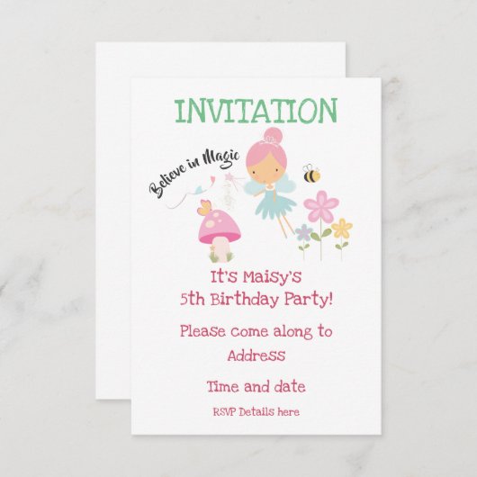 Croire en la fée magique Design Invitation d'anniv (Devant / Derrière)