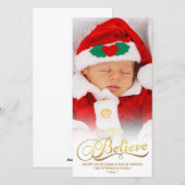 CROIRE Faux Gold Foil Carte photo de Noël (Devant / Derrière)