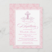 Croisière rose Damas Filles Baptême Invitations (Devant / Derrière)