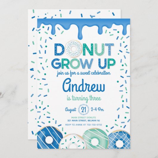 Croissance de beignes bleus Invitation d'anniversa (Devant / Derrière)