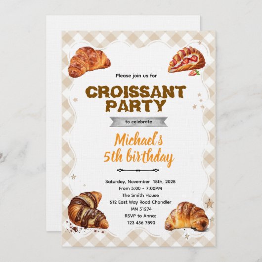 Croissant Birthday Invitation (Devant / Derrière)