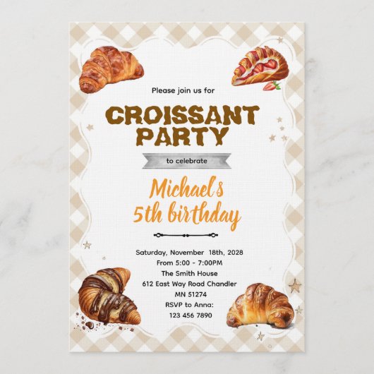 Croissant Birthday Invitation Kaart (Voorkant)