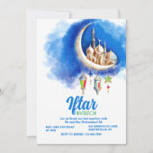 Croissant bleu moderne Iftar Party Invitation (Devant)