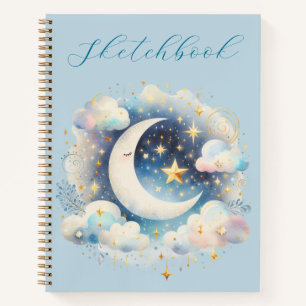 Croissant de Lune Bleu Blanc Cahier de Croquis Boh