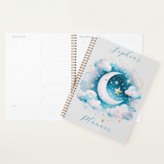 Croissant de Lune Céleste Bleu et Blanc Bohème Mod (Devant avec enveloppe)