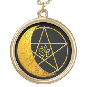 Croissant de lune d'or et collier de pentagramme -