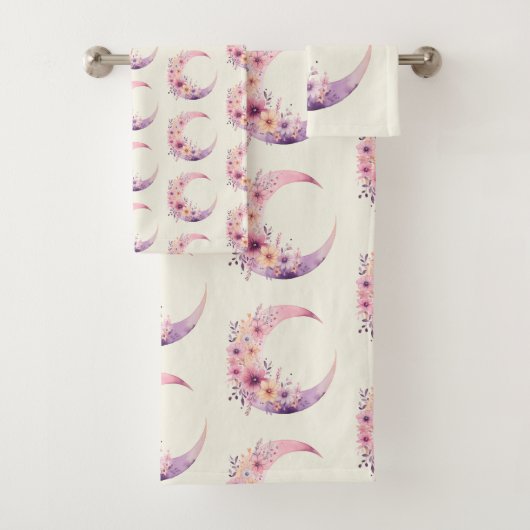 Croissant de lune rose avec motif de jolies fleurs (En situation)