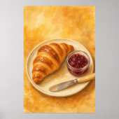 Croissant met Jam Pot Waterverfposter Poster (Voorkant)